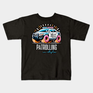 Patrolling in Style Doughnut Police Car Law Enforcement Appreciation Day Kids T-Shirt